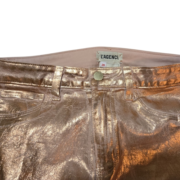 L’AGENCE Margot High Rise Skinny Jeans ~  Size 28 Petal Rose Gold Foil NWOT - Picture 6 of 8